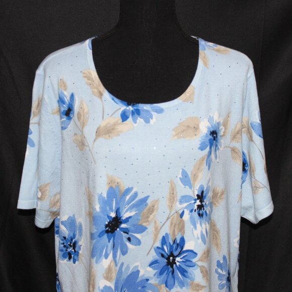 C. D. Daniels Knit Pale Blue Top with Blue Flowers - Picture 6 of 11